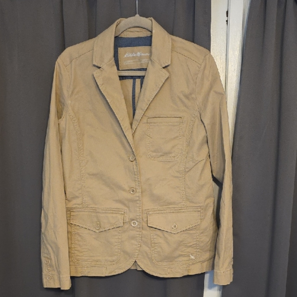 Eddie Bauer Women's BlazerTan Legend Wash Stretch Pockets Sz T12 EUC